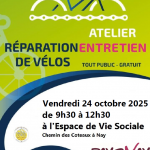 Atelier vélo participatif, réparation et entretien de vélos, le vendredi 24 octobre 2025 de 9h30 à 12h30
